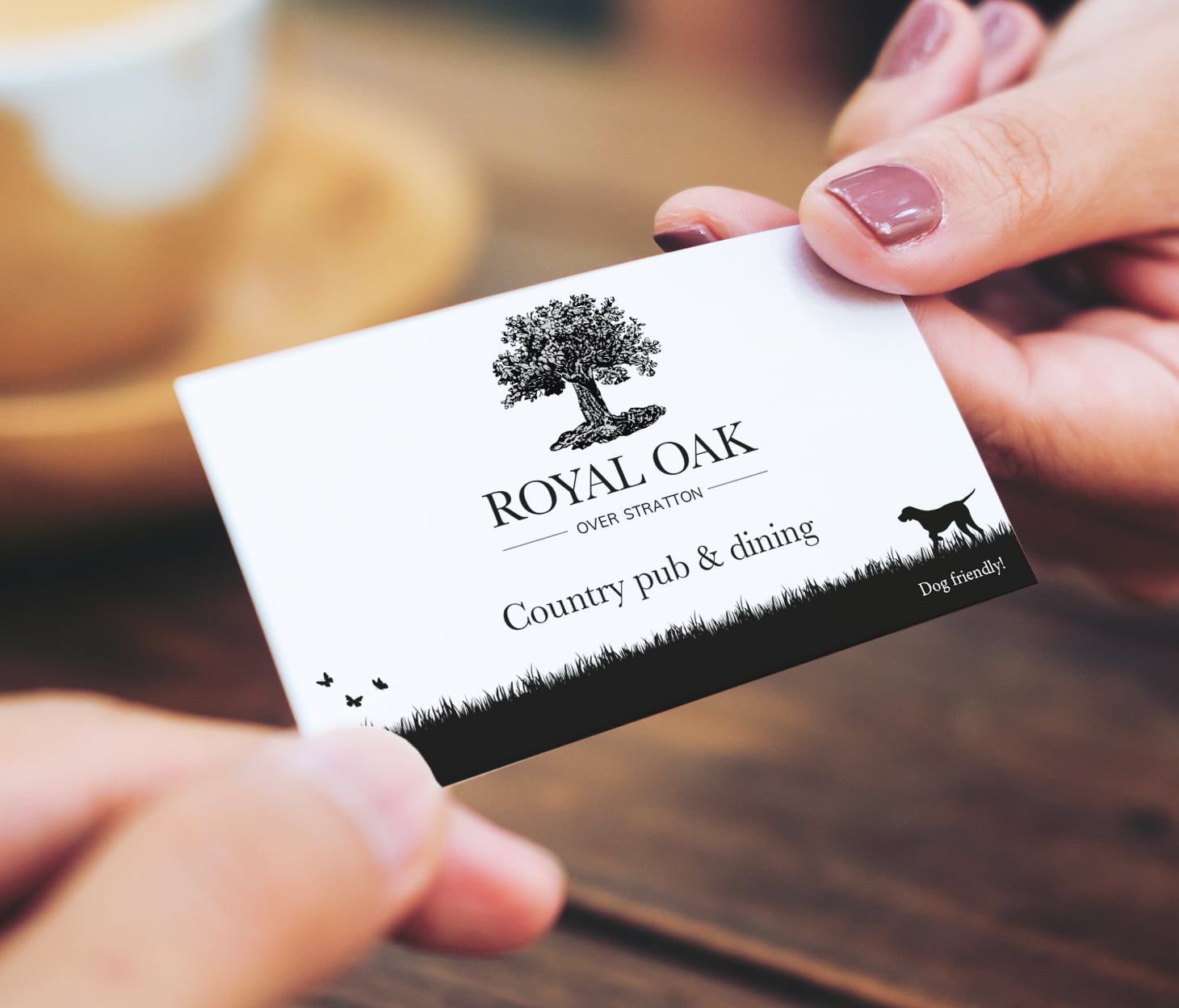 Lupimedia Somerset Yeovil - Logo Design, Branding, Graphic Design. Example Business Card of Public House The Royal Oak.